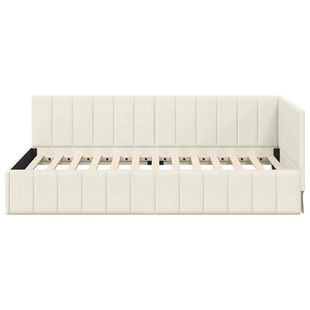 Sarokágy keret fejtámlával Krém 90 cm x 190 cm Bársony
