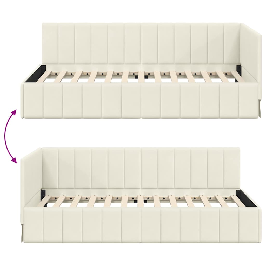 Sarokágy keret fejtámlával Krém 90 cm x 190 cm Bársony