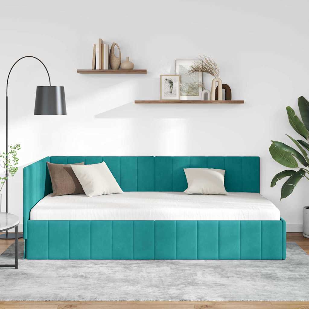 Sarokágy keret fejtámlával Türkiz 90 cm x 190 cm Bársony