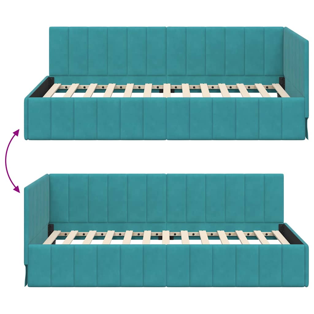 Sarokágy keret fejtámlával Türkiz 90 cm x 190 cm Bársony