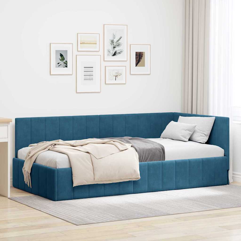 Sarokágy keret fejtámlával Kék 90 cm x 200 cm Bársony