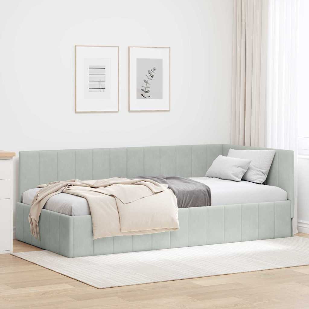 Sarokágy keret fejtámlával Világosszürke 90 cm x 200 cm Bársony