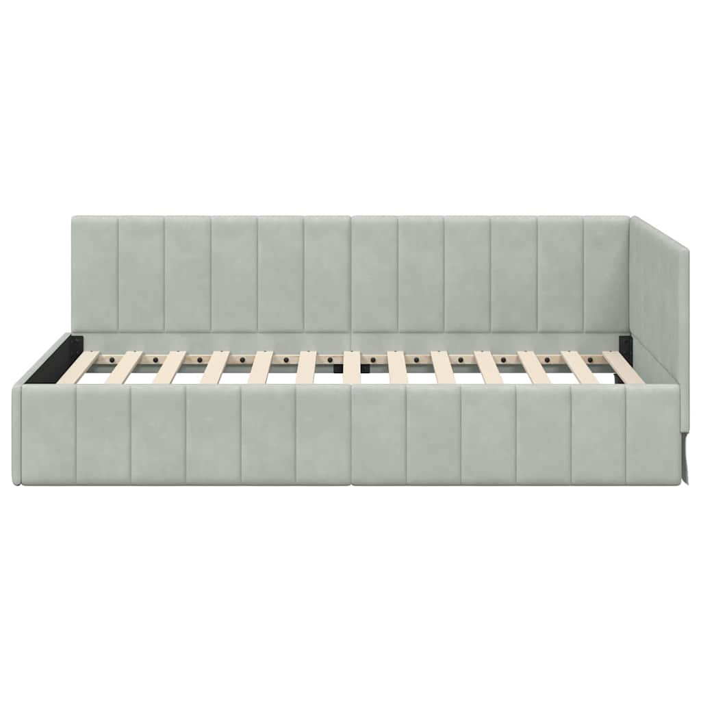 Sarokágy keret fejtámlával Világosszürke 90 cm x 200 cm Bársony