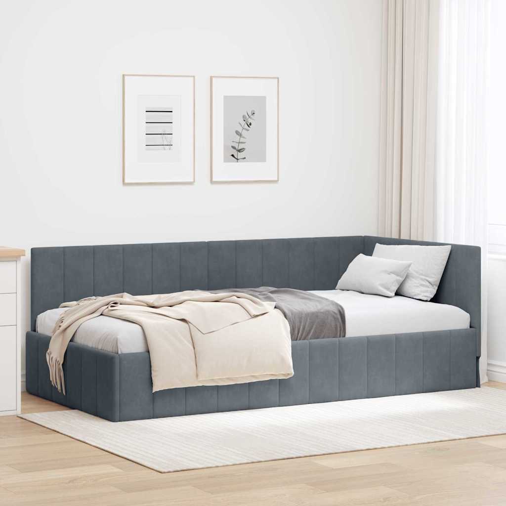 Sarokágy keret fejtámlával Sötétszürke 90 cm x 200 cm Bársony