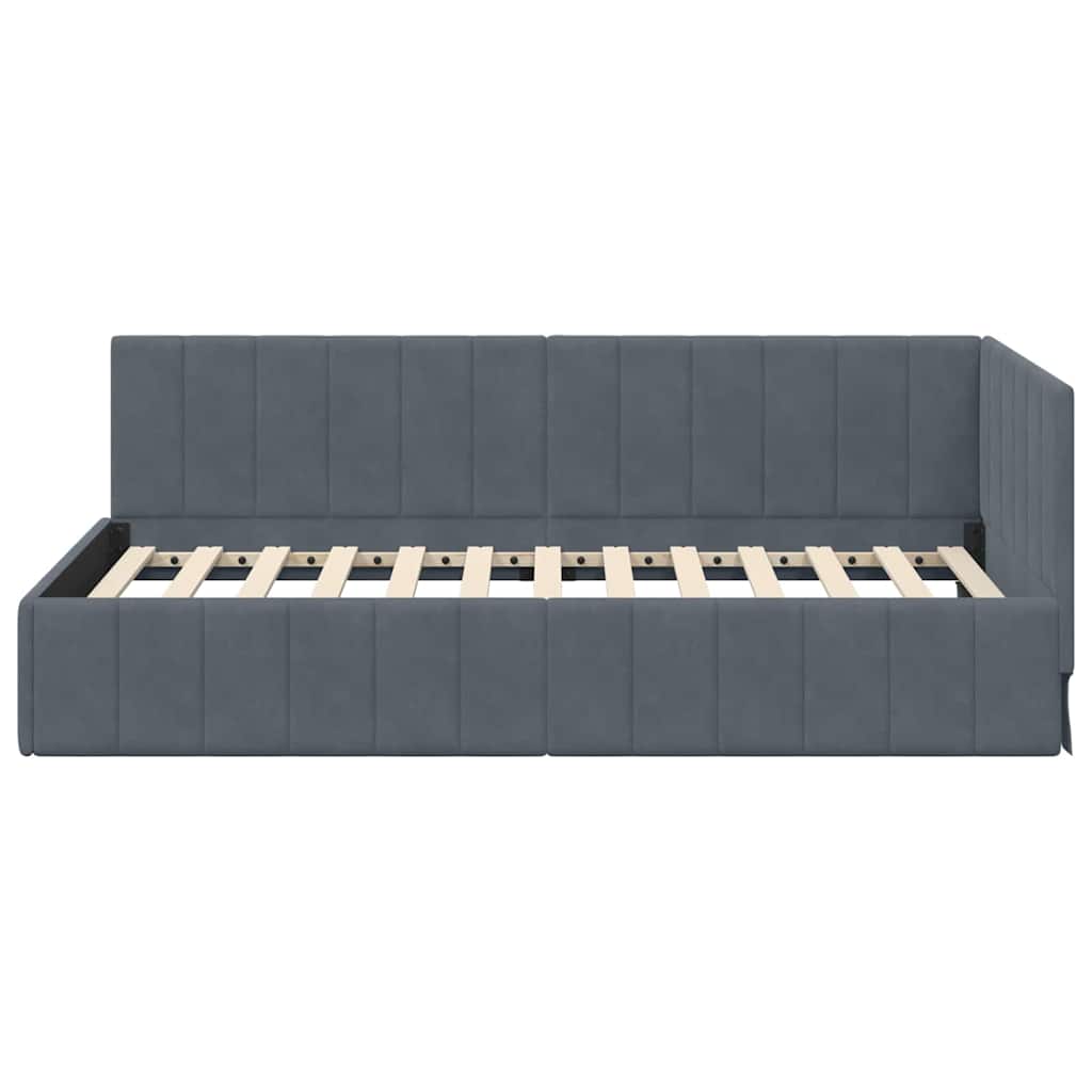Sarokágy keret fejtámlával Sötétszürke 90 cm x 200 cm Bársony
