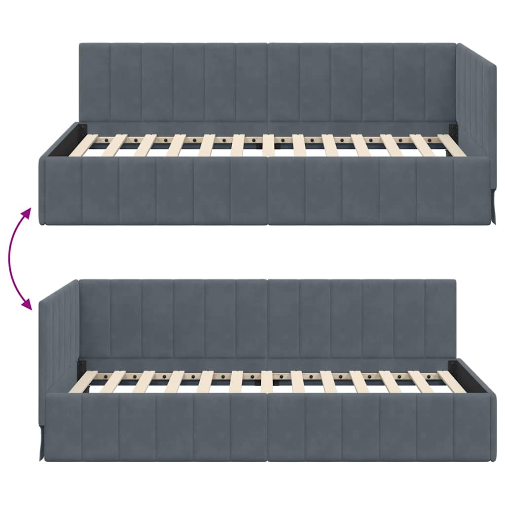 Sarokágy keret fejtámlával Sötétszürke 90 cm x 200 cm Bársony