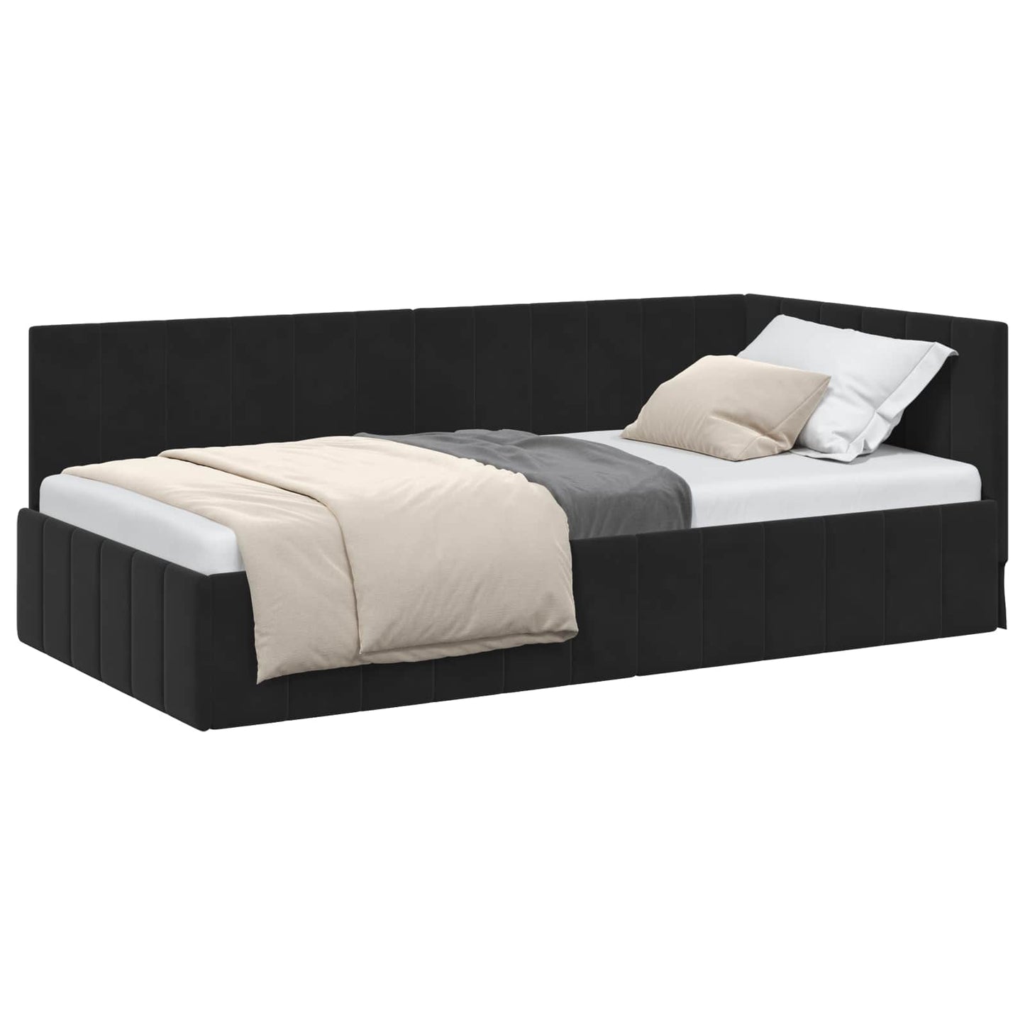 Sarokágy keret fejtámlával Fekete 90 cm x 200 cm Bársony