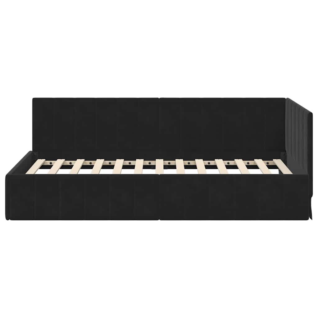 Sarokágy keret fejtámlával Fekete 90 cm x 200 cm Bársony