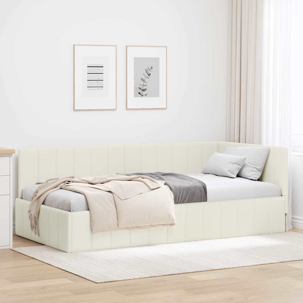 Sarokágy keret fejtámlával Krém 90 cm x 200 cm Bársony
