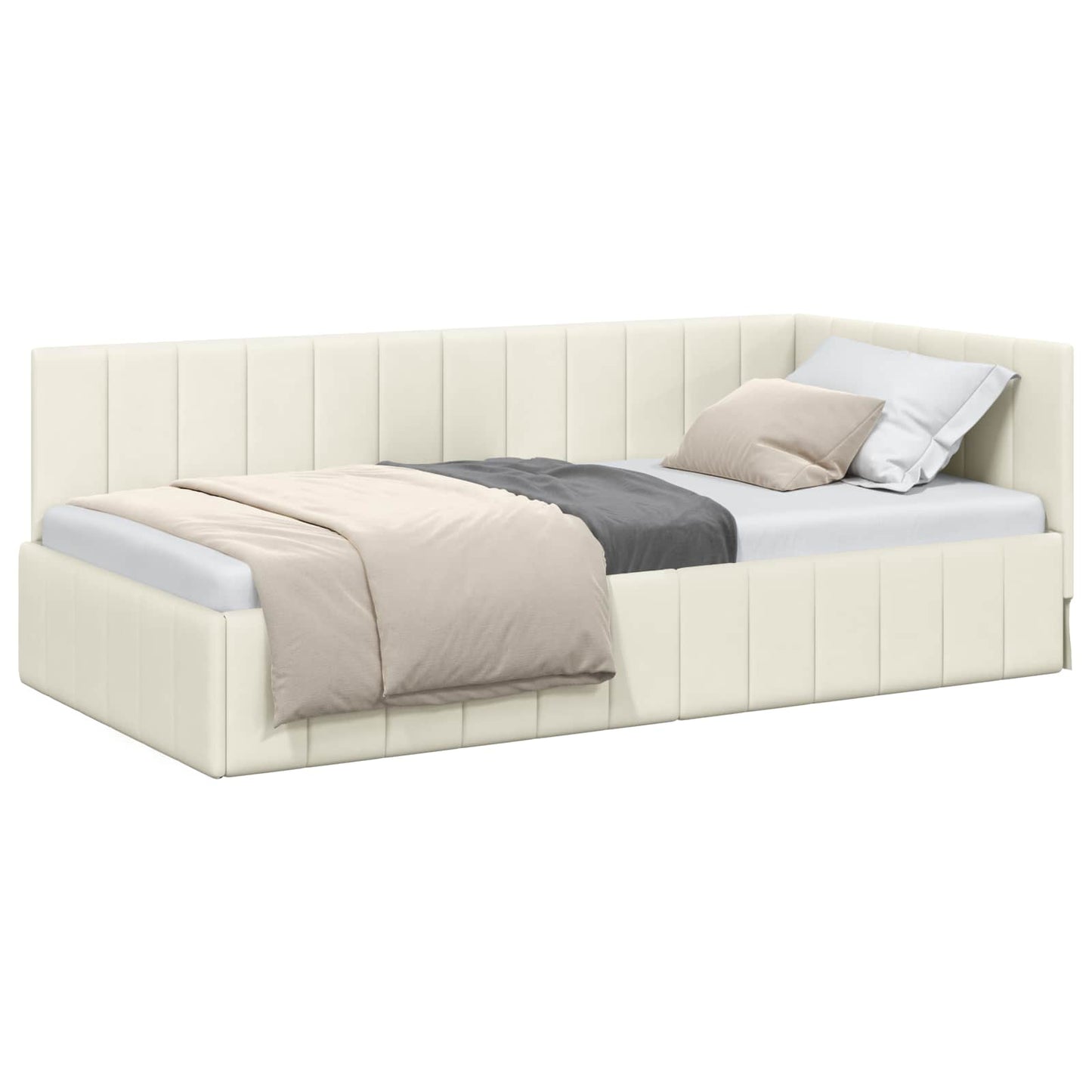 Sarokágy keret fejtámlával Krém 90 cm x 200 cm Bársony