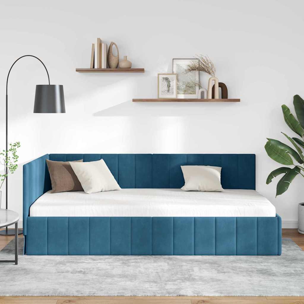Sarokágy keret fejtámlával Kék 100 cm x 200 cm Bársony