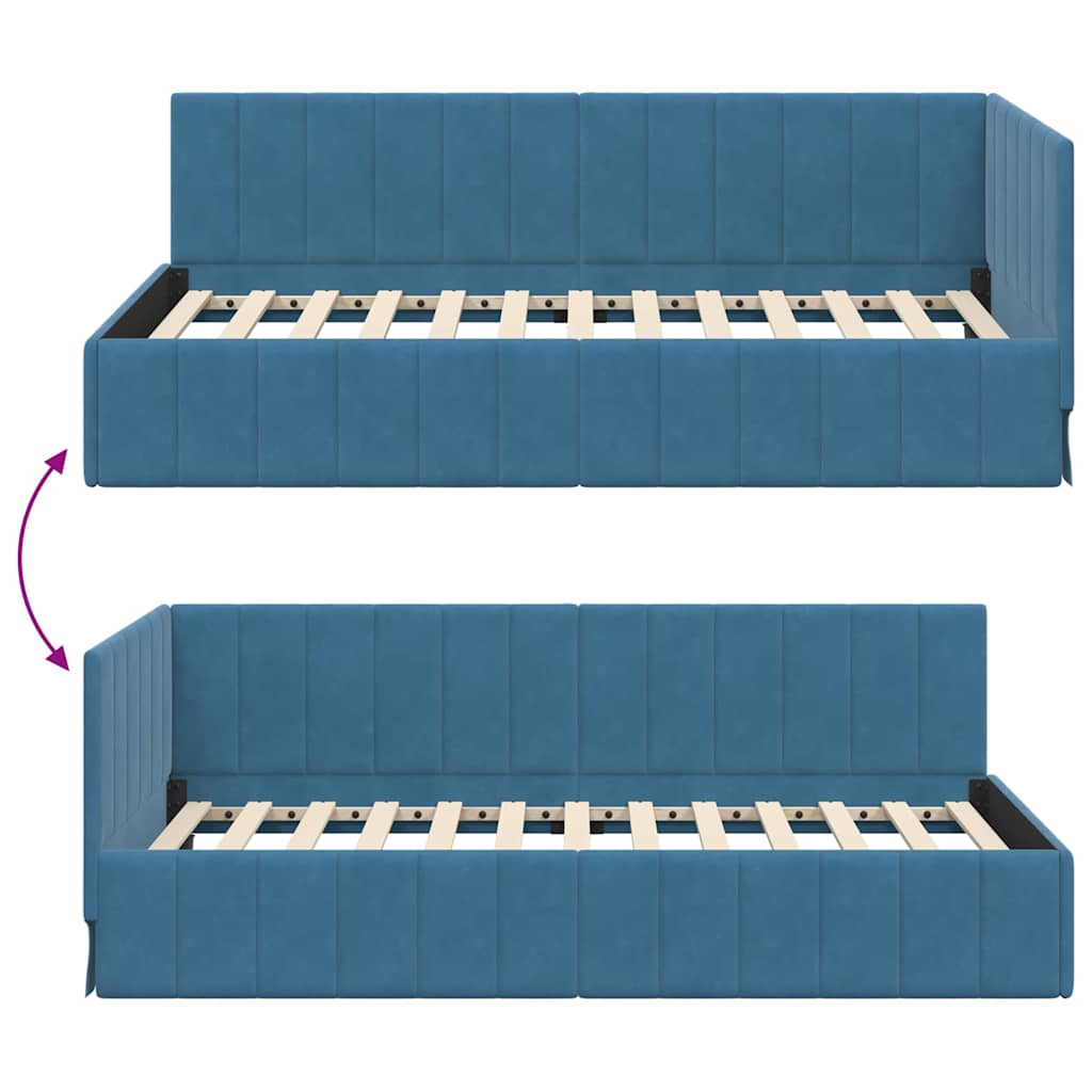 Sarokágy keret fejtámlával Kék 100 cm x 200 cm Bársony