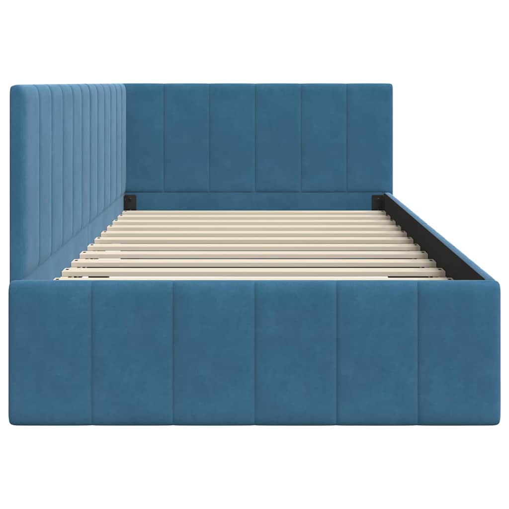 Sarokágy keret fejtámlával Kék 100 cm x 200 cm Bársony