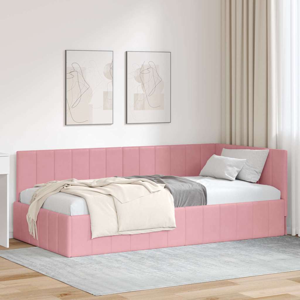 Sarokágy keret fejtámlával Rózsaszín 100 cm x 200 cm Bársony