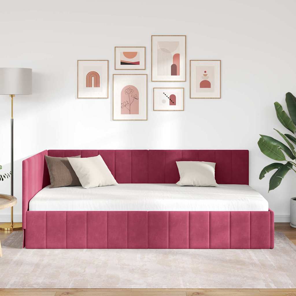 Sarokágy keret fejtámlával Bordó 100 cm x 200 cm Bársony