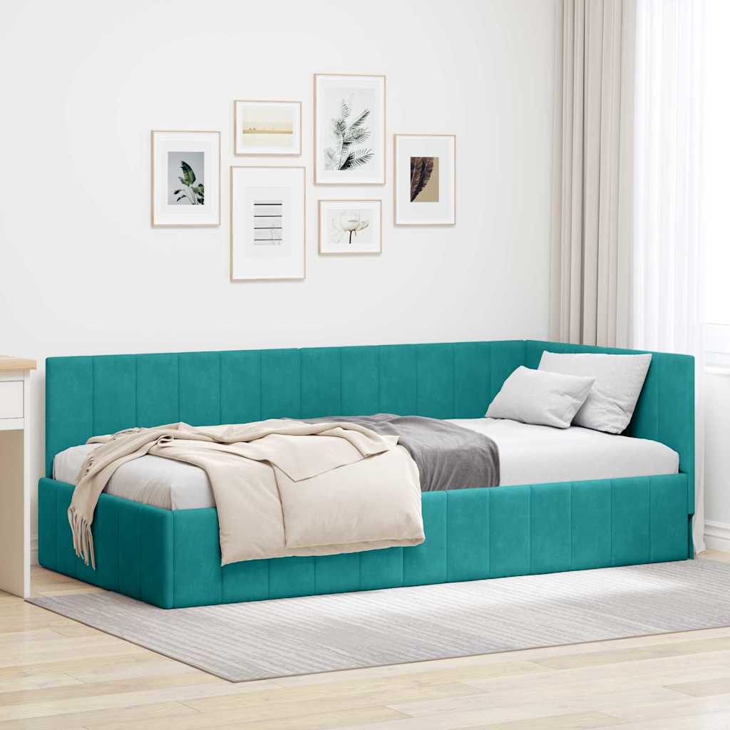 Sarokágy keret fejtámlával Türkiz 100 cm x 200 cm Bársony
