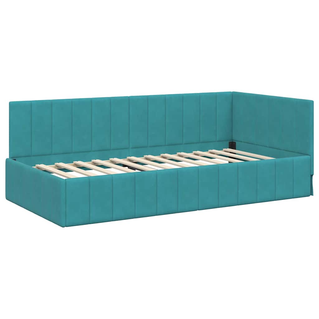 Sarokágy keret fejtámlával Türkiz 100 cm x 200 cm Bársony