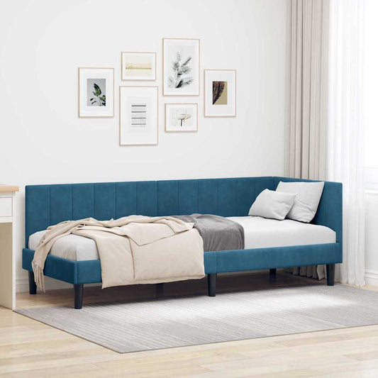 Sarokágy keret fejtámlával Kék 80 cm x 200 cm Bársony