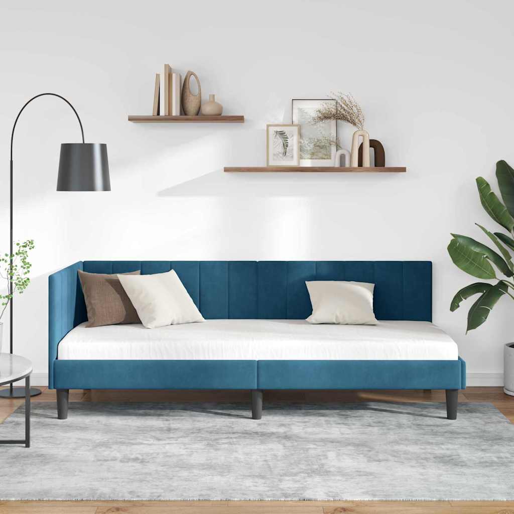 Sarokágy keret fejtámlával Kék 80 cm x 200 cm Bársony