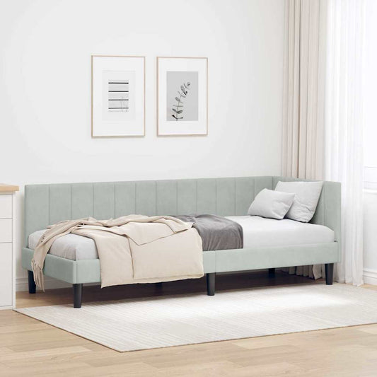 Sarokágy keret fejtámlával Világosszürke 80 cm x 200 cm Bársony