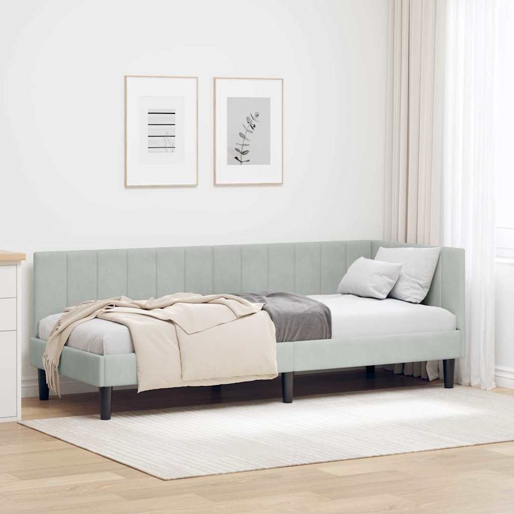 Sarokágy keret fejtámlával Világosszürke 80 cm x 200 cm Bársony