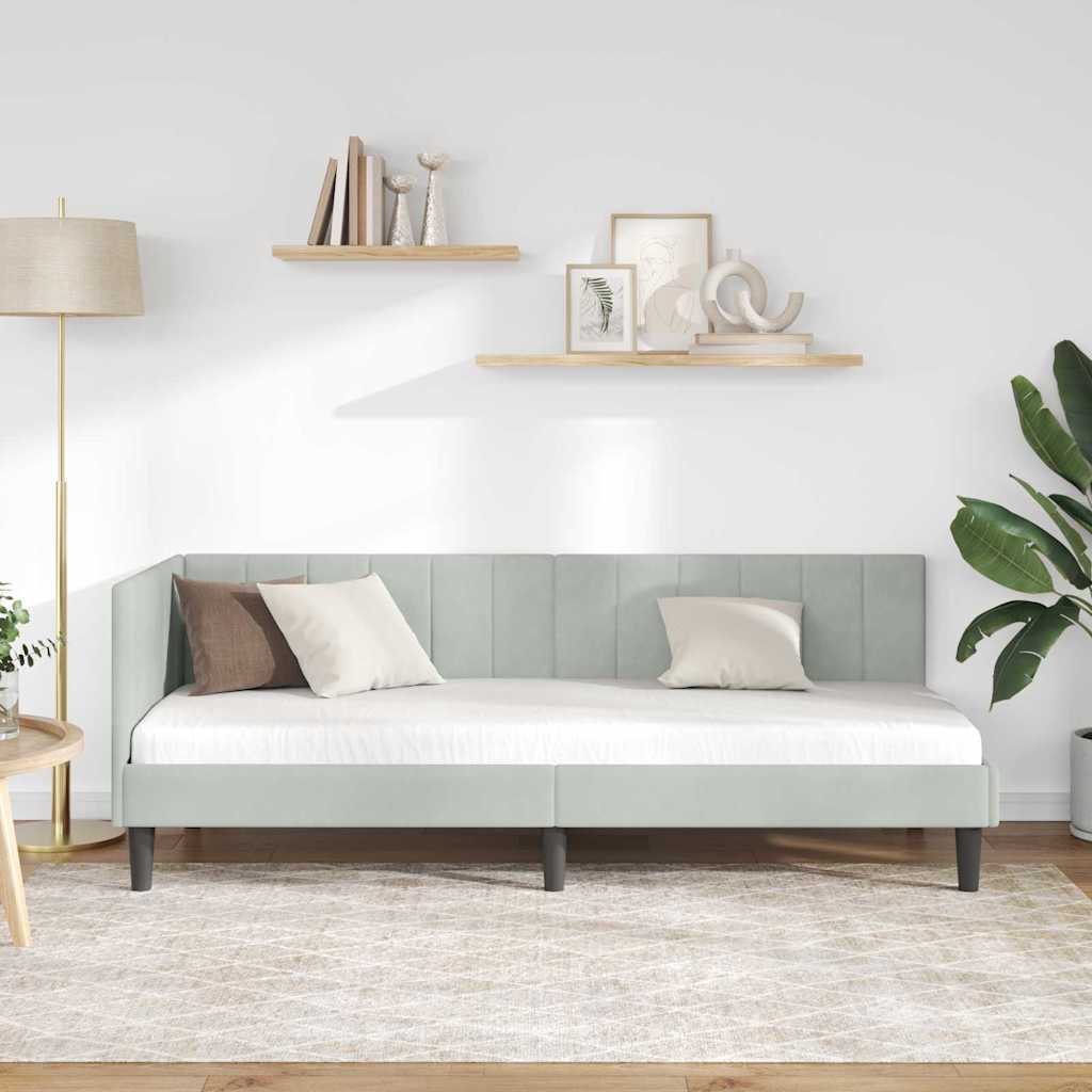 Sarokágy keret fejtámlával Világosszürke 80 cm x 200 cm Bársony