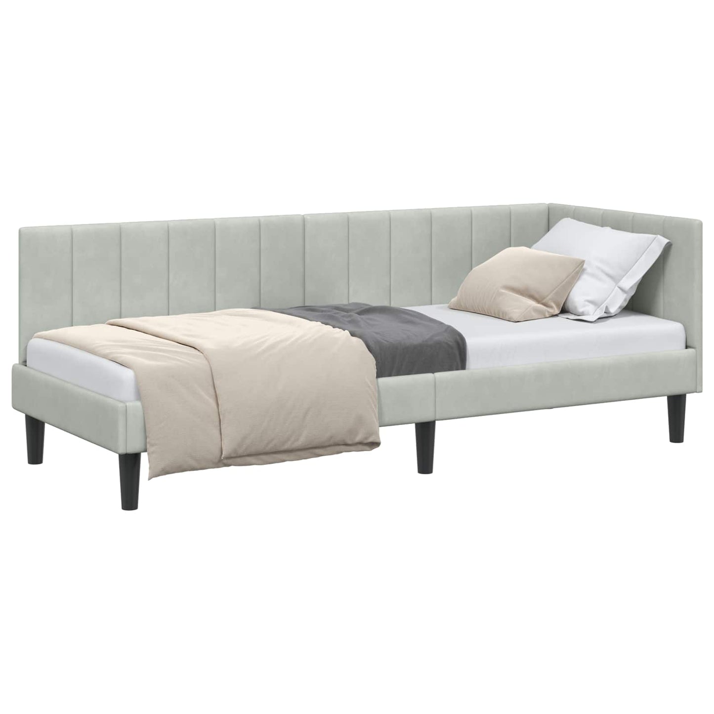 Sarokágy keret fejtámlával Világosszürke 80 cm x 200 cm Bársony