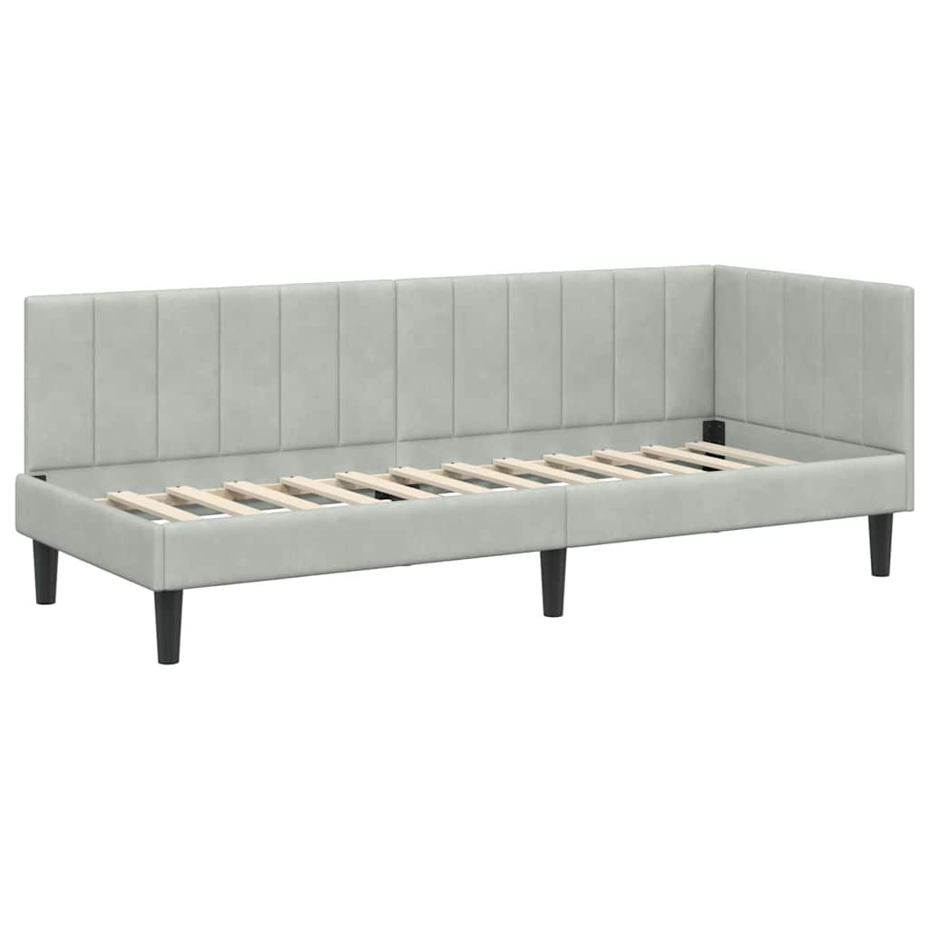 Sarokágy keret fejtámlával Világosszürke 80 cm x 200 cm Bársony