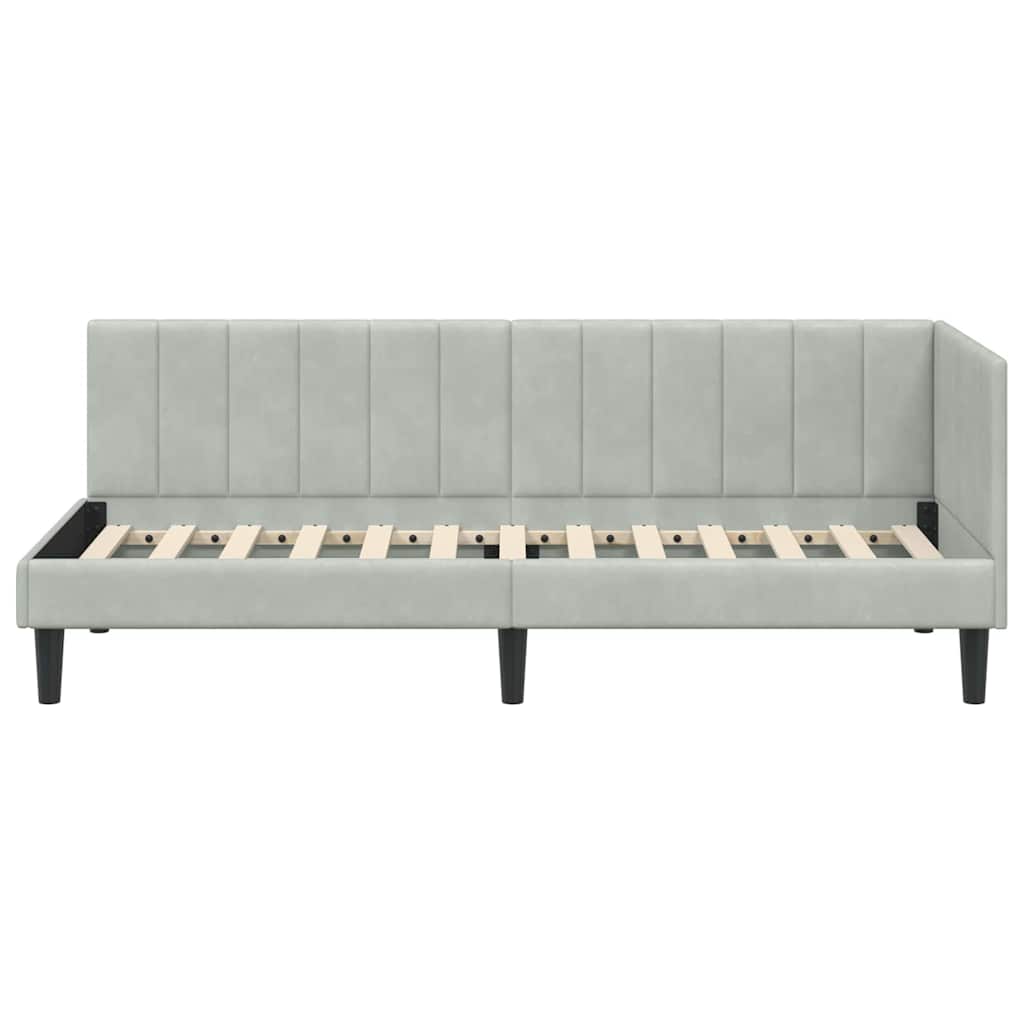 Sarokágy keret fejtámlával Világosszürke 80 cm x 200 cm Bársony