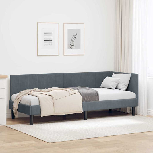 Sarokágy keret fejtámlával Sötétszürke 80 cm x 200 cm Bársony
