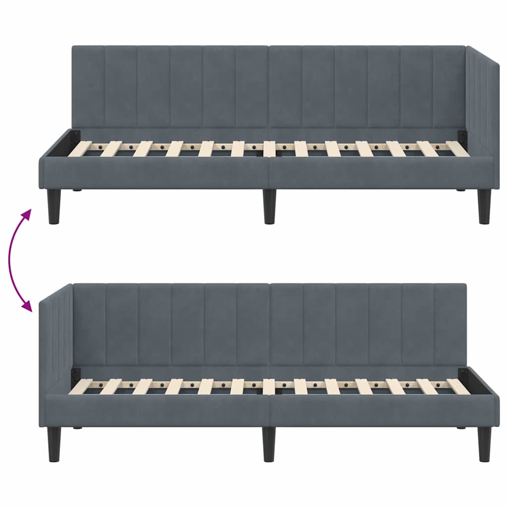 Sarokágy keret fejtámlával Sötétszürke 80 cm x 200 cm Bársony