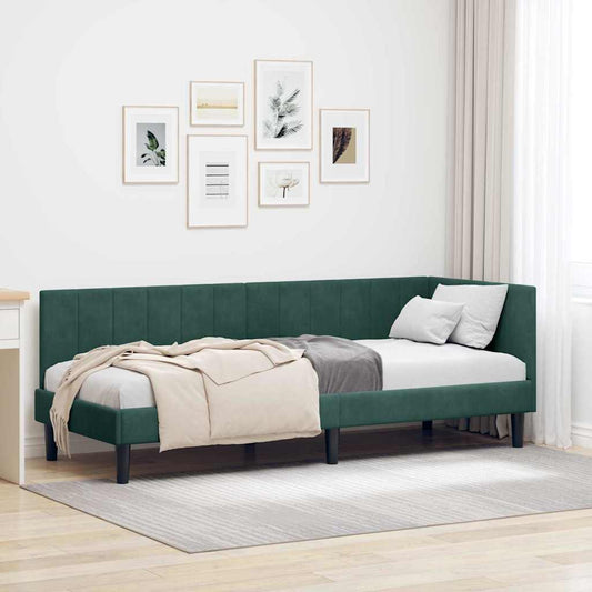 Sarokágy keret fejtámlával Sötétzöld 80 cm x 200 cm Bársony
