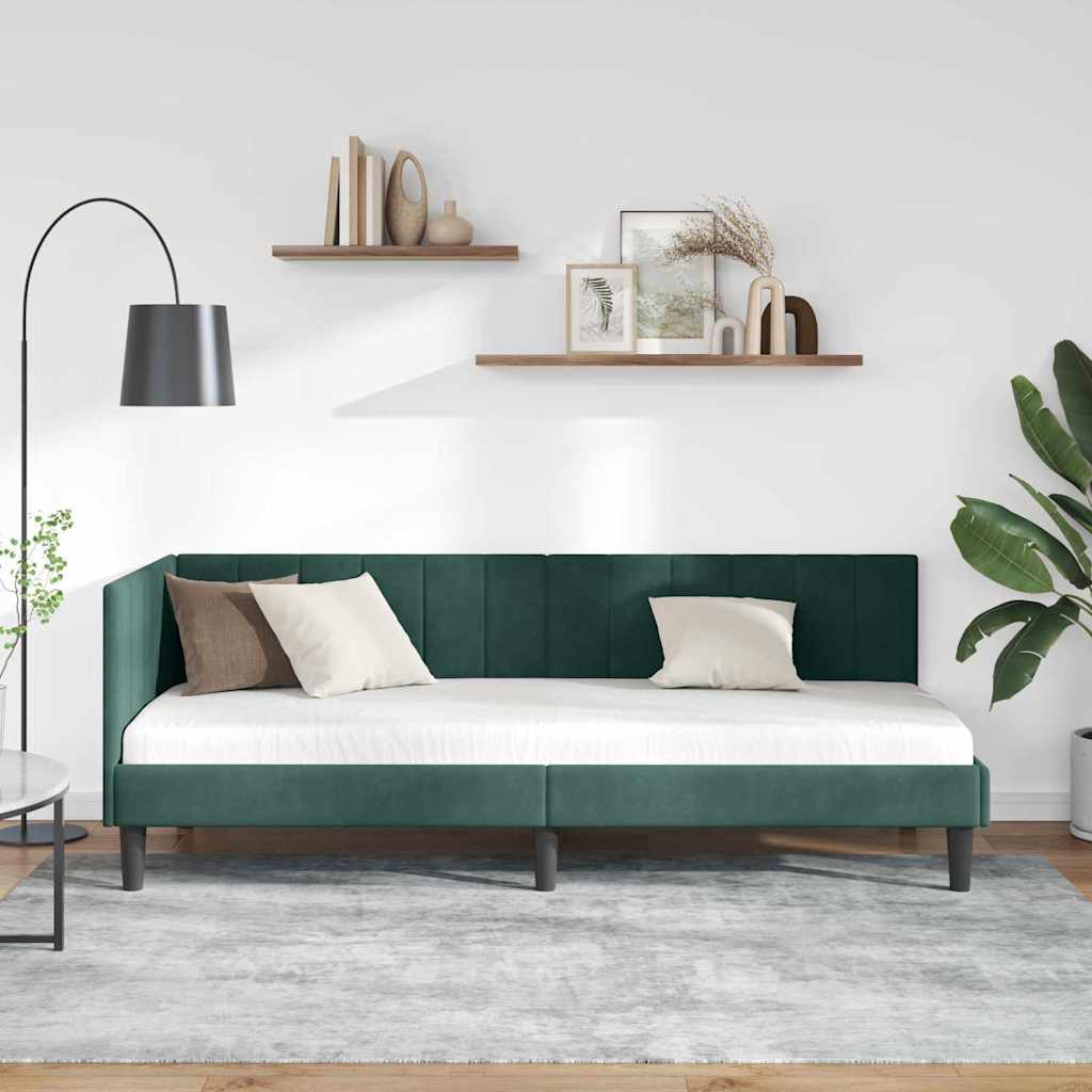 Sarokágy keret fejtámlával Sötétzöld 80 cm x 200 cm Bársony