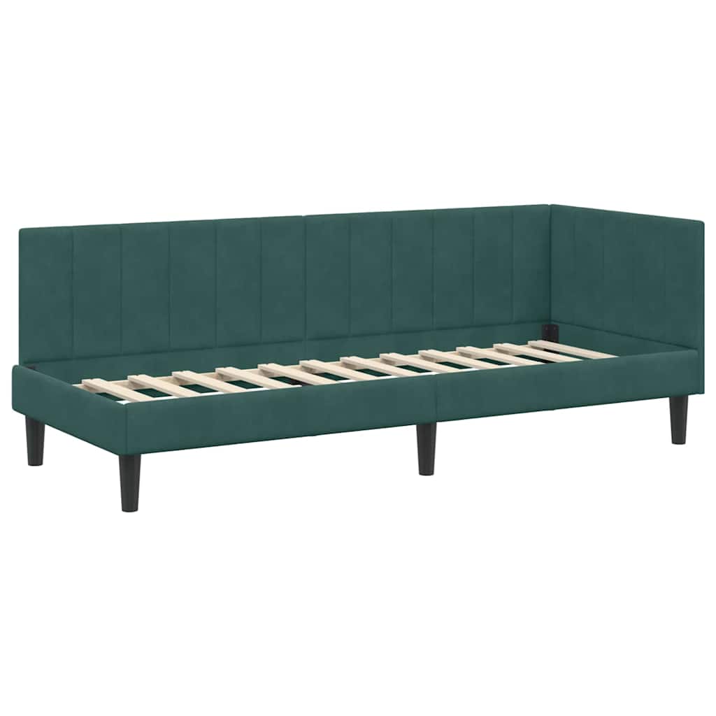 Sarokágy keret fejtámlával Sötétzöld 80 cm x 200 cm Bársony