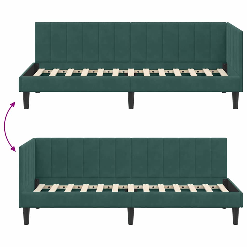 Sarokágy keret fejtámlával Sötétzöld 80 cm x 200 cm Bársony