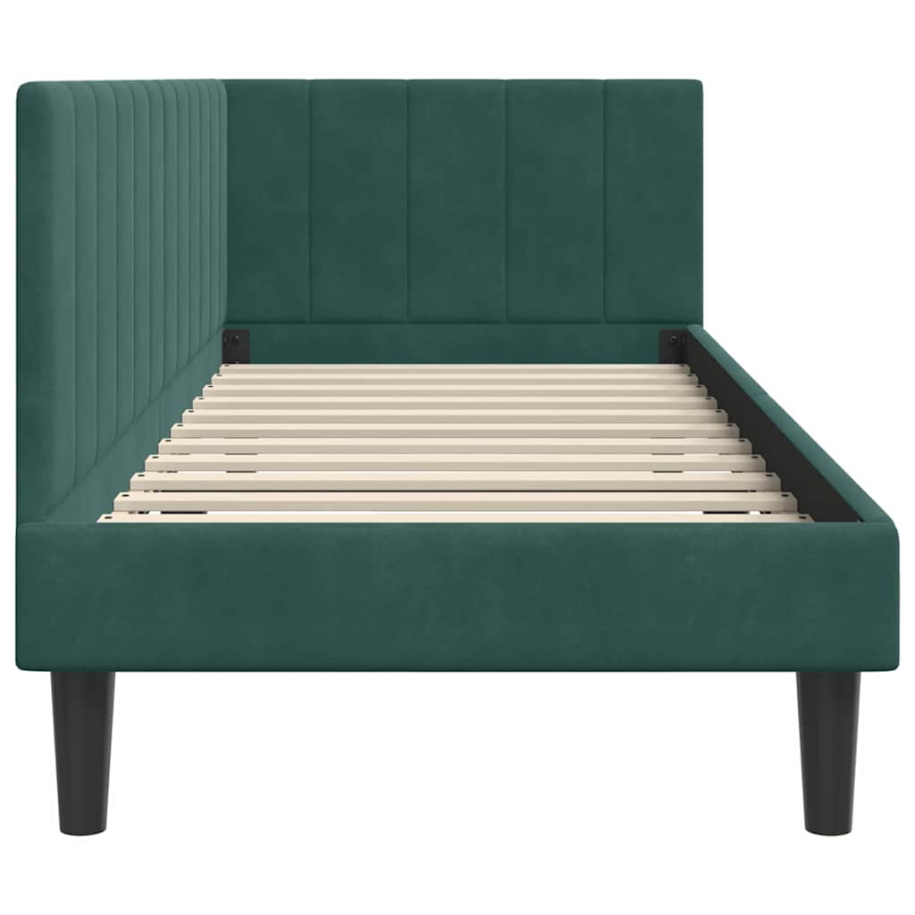 Sarokágy keret fejtámlával Sötétzöld 80 cm x 200 cm Bársony