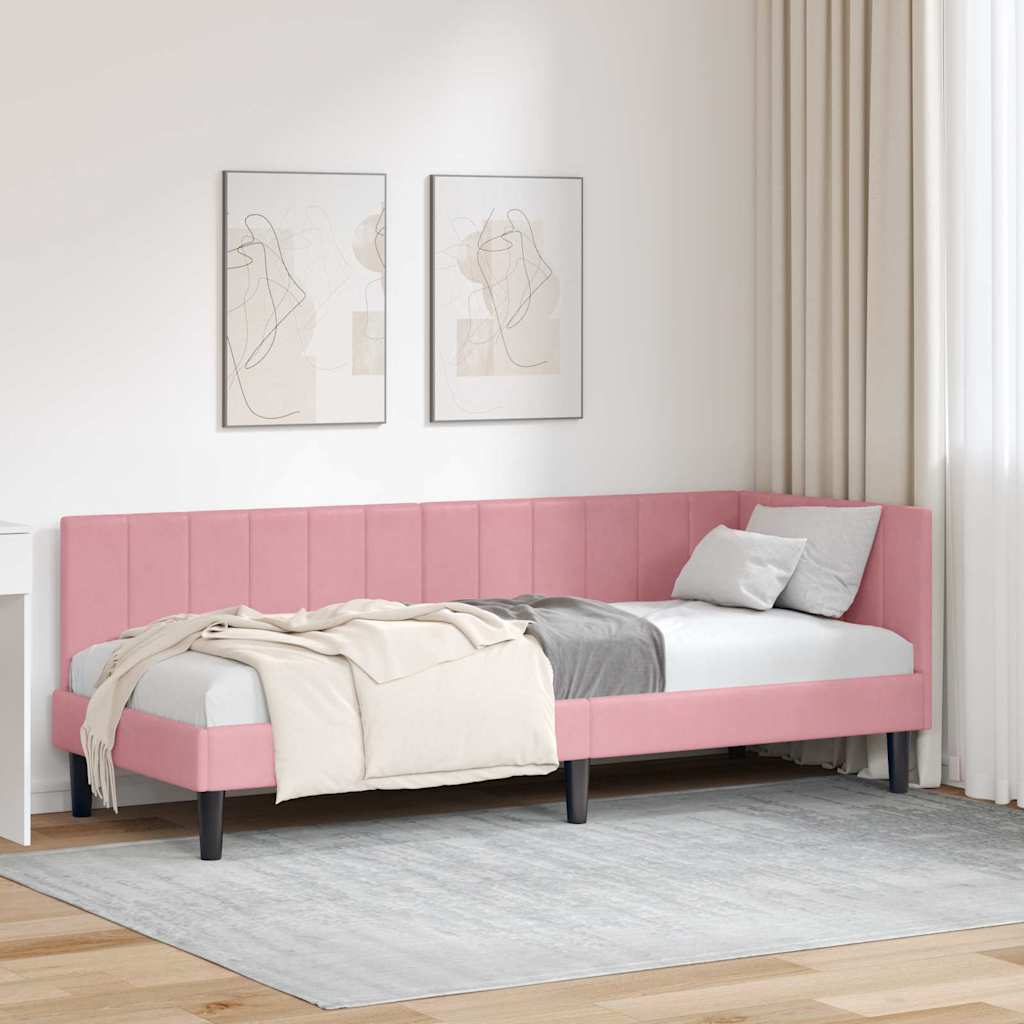 Sarokágy keret fejtámlával Rózsaszín 80 cm x 200 cm Bársony