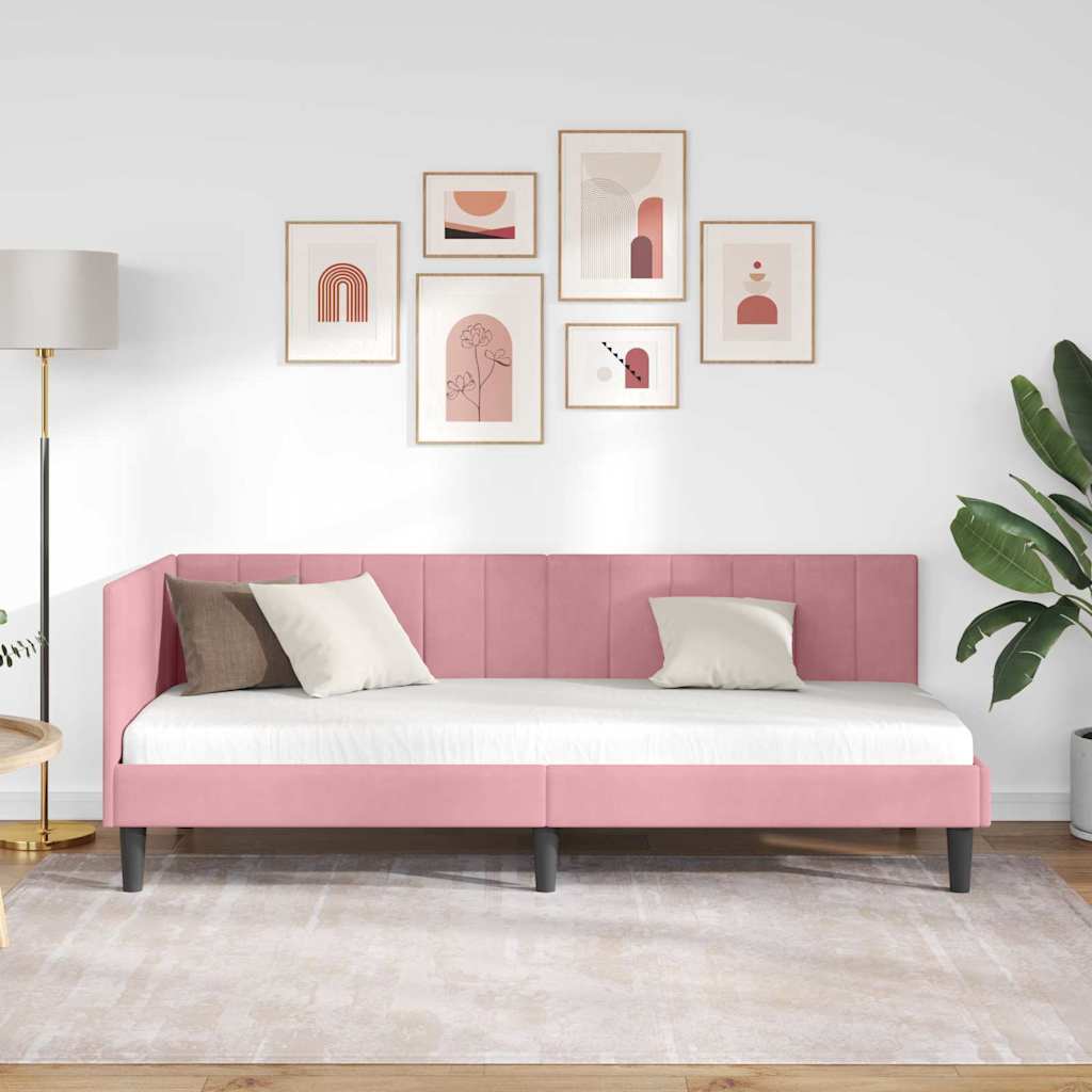 Sarokágy keret fejtámlával Rózsaszín 80 cm x 200 cm Bársony