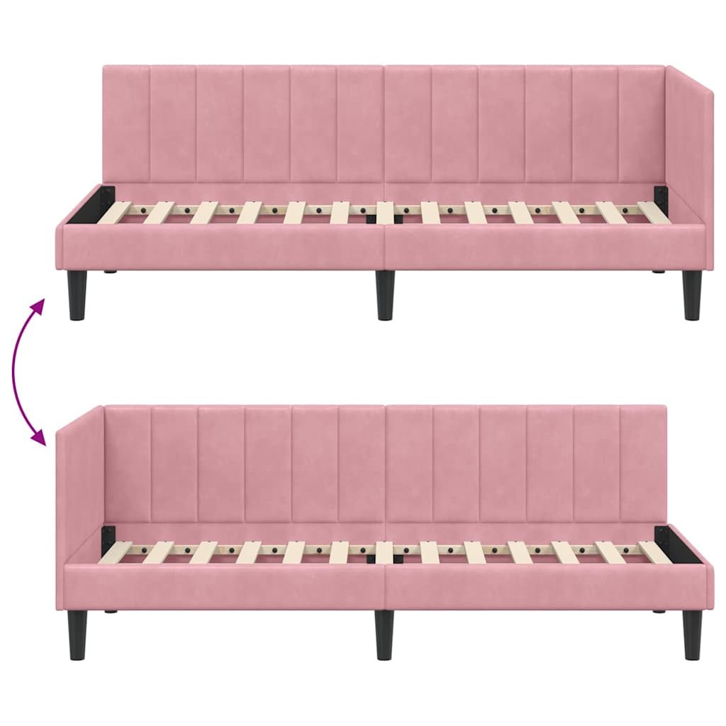 Sarokágy keret fejtámlával Rózsaszín 80 cm x 200 cm Bársony