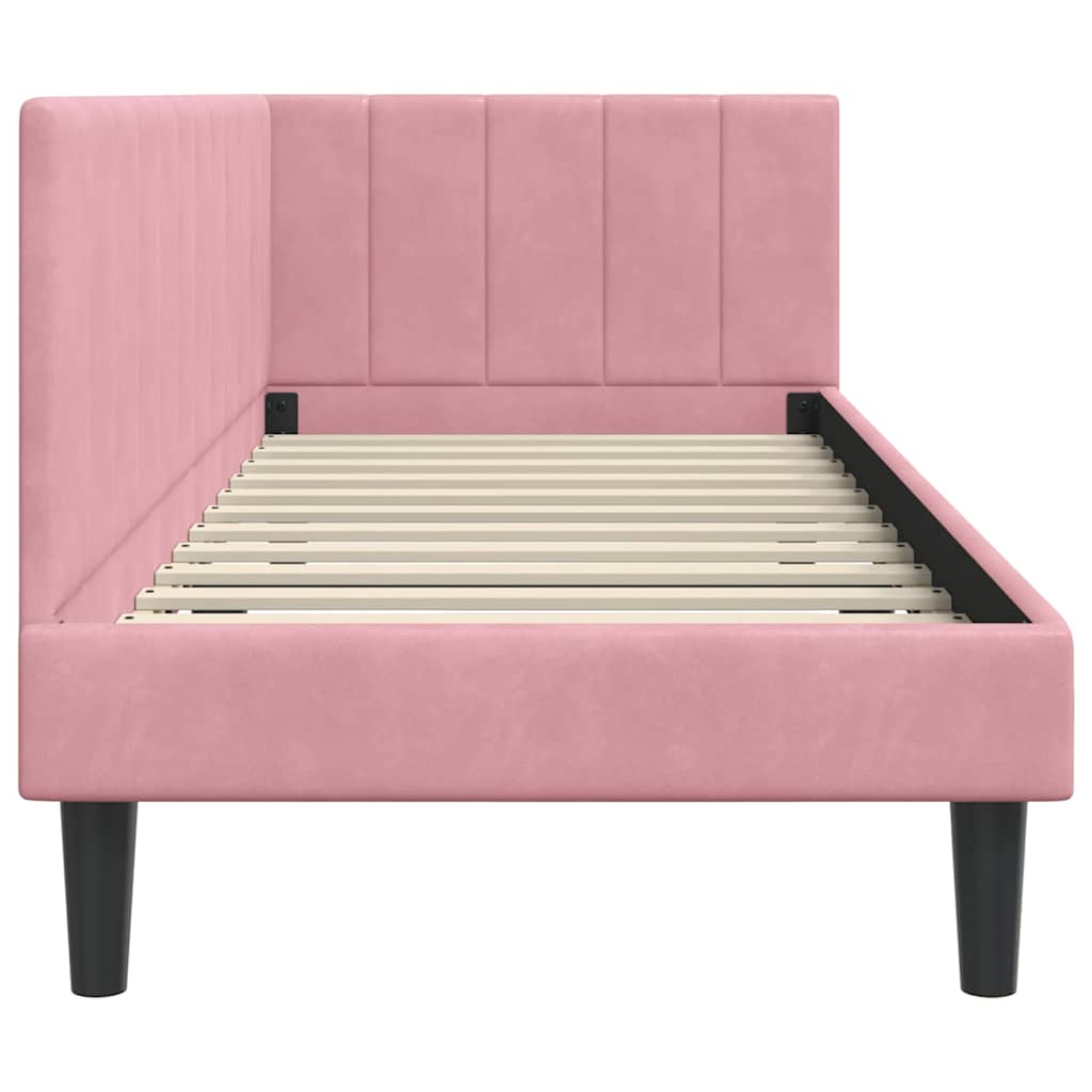 Sarokágy keret fejtámlával Rózsaszín 80 cm x 200 cm Bársony