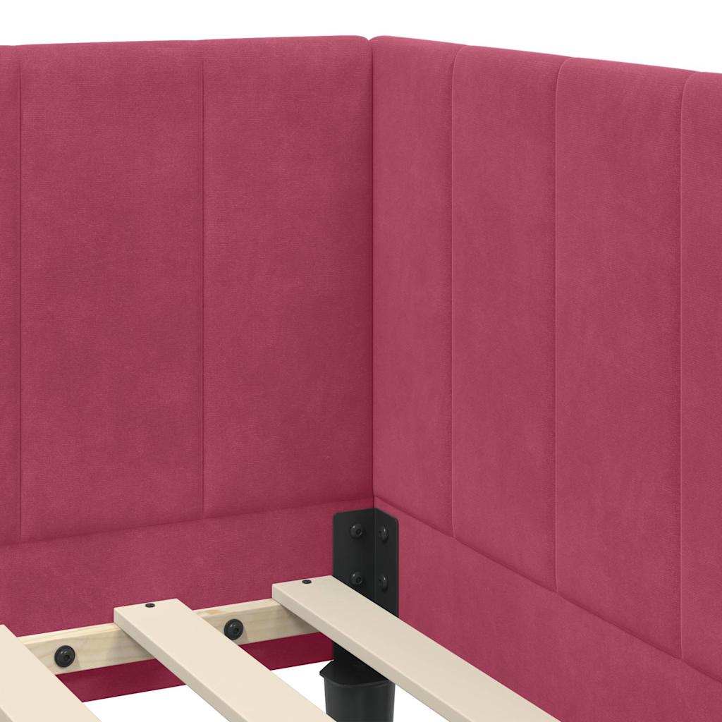 Sarokágy keret fejtámlával Bordó 80 cm x 200 cm Bársony