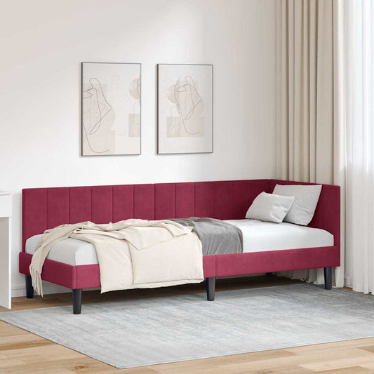 Sarokágy keret fejtámlával Bordó 80 cm x 200 cm Bársony