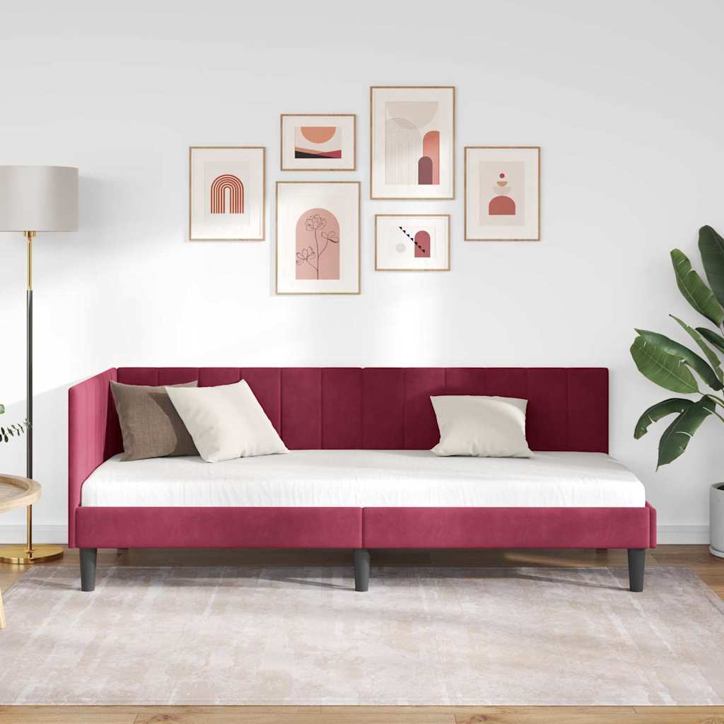 Sarokágy keret fejtámlával Bordó 80 cm x 200 cm Bársony