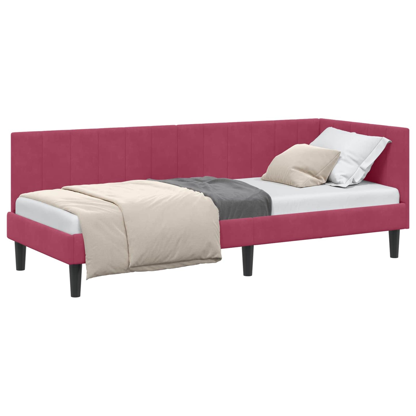 Sarokágy keret fejtámlával Bordó 80 cm x 200 cm Bársony