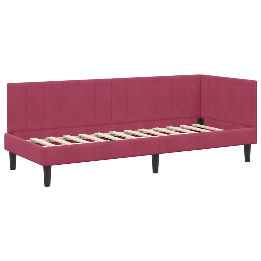 Sarokágy keret fejtámlával Bordó 80 cm x 200 cm Bársony