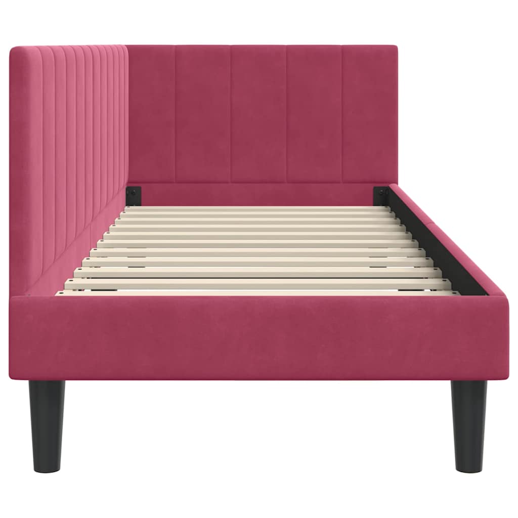 Sarokágy keret fejtámlával Bordó 80 cm x 200 cm Bársony
