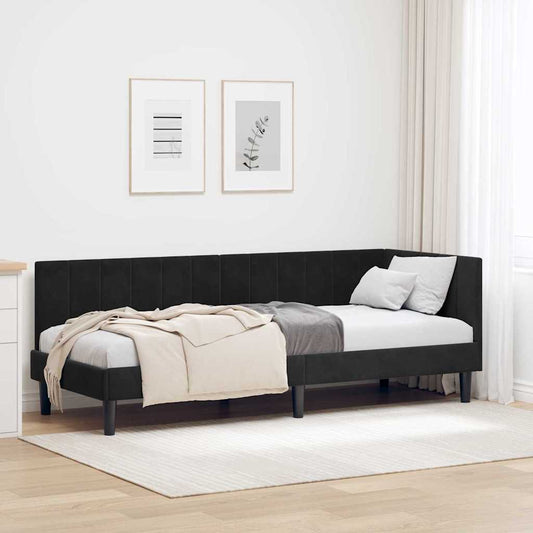 Sarokágy keret fejtámlával Fekete 80 cm x 200 cm Bársony