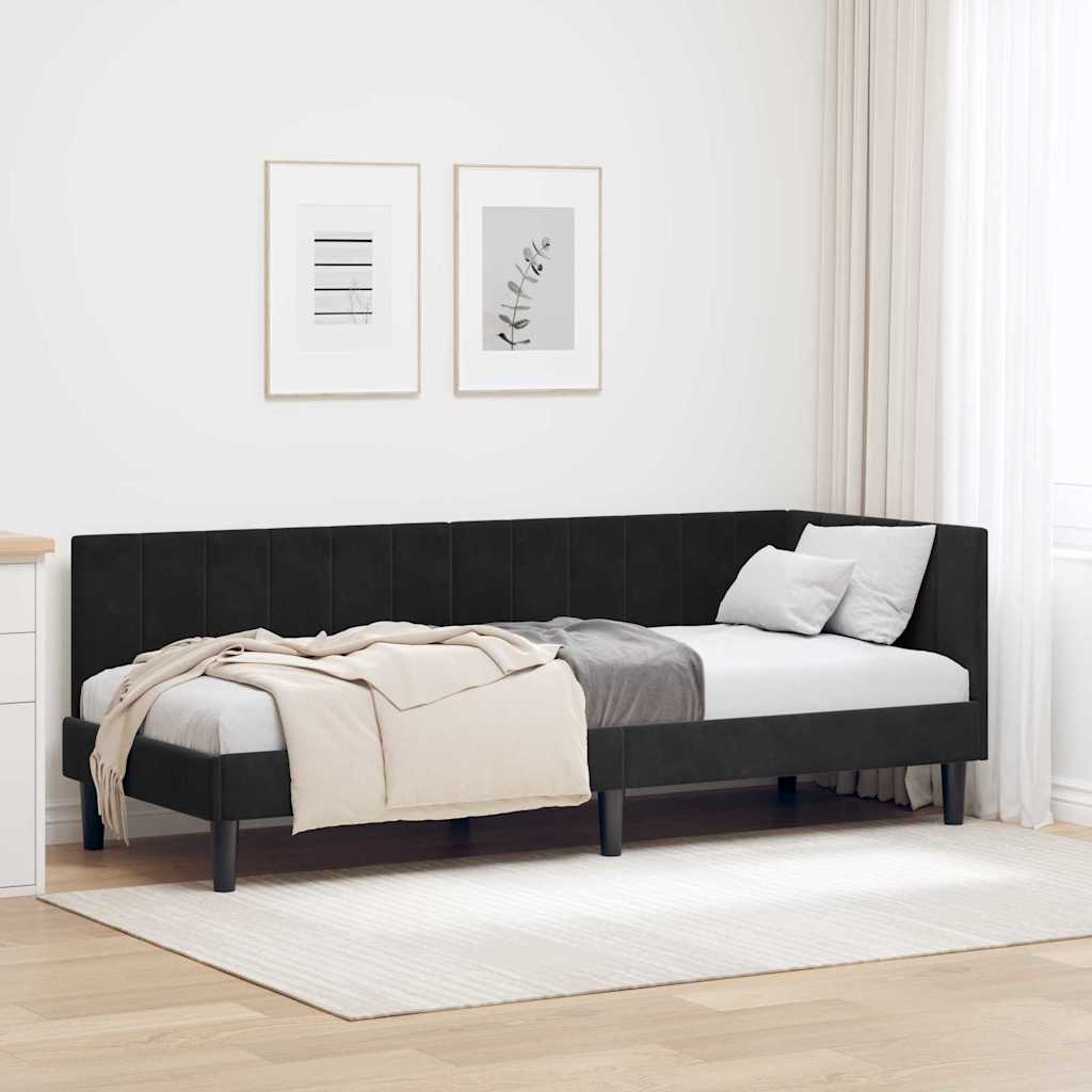 Sarokágy keret fejtámlával Fekete 80 cm x 200 cm Bársony