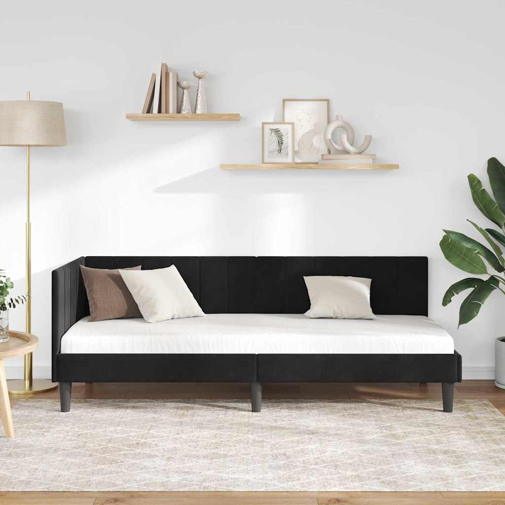 Sarokágy keret fejtámlával Fekete 80 cm x 200 cm Bársony
