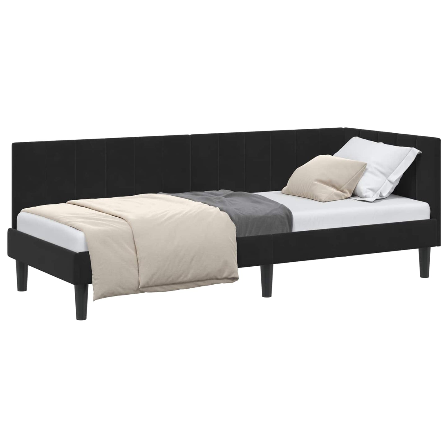 Sarokágy keret fejtámlával Fekete 80 cm x 200 cm Bársony